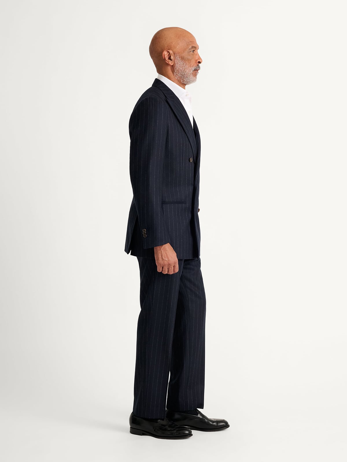 Navy Chalkstripe VBC Double Breasted Flannel Carmine Suit - Custom