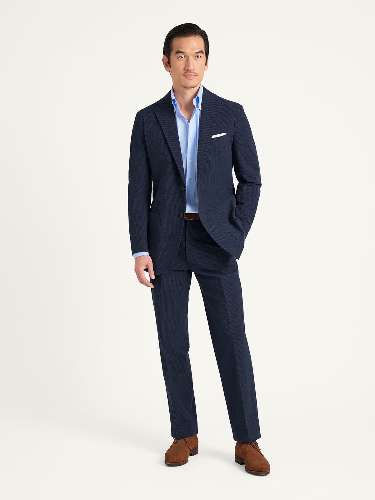blue dress pant Navy Stretch Seersucker Pant combination