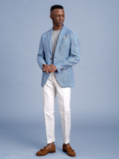 Waverly Light Blue Linen Herringbone Jacket - Custom Fit Tailored