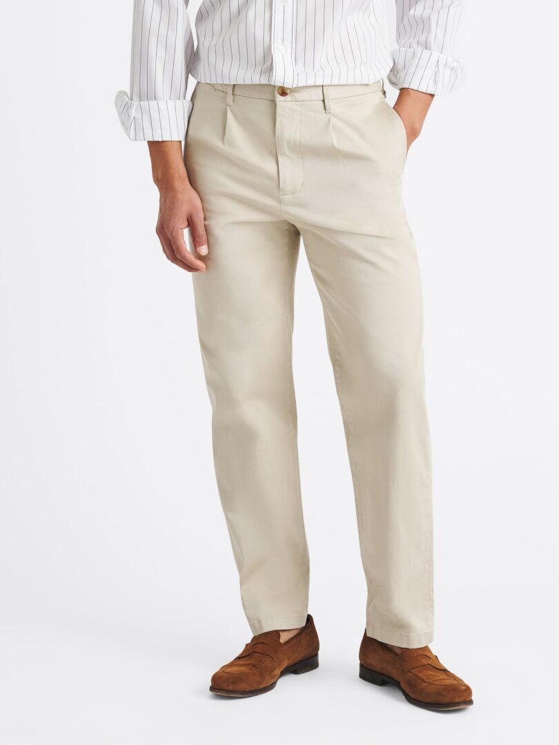 Single Pleated Di Sondrio Beige Stretch Cotton Chino Thumb Detail