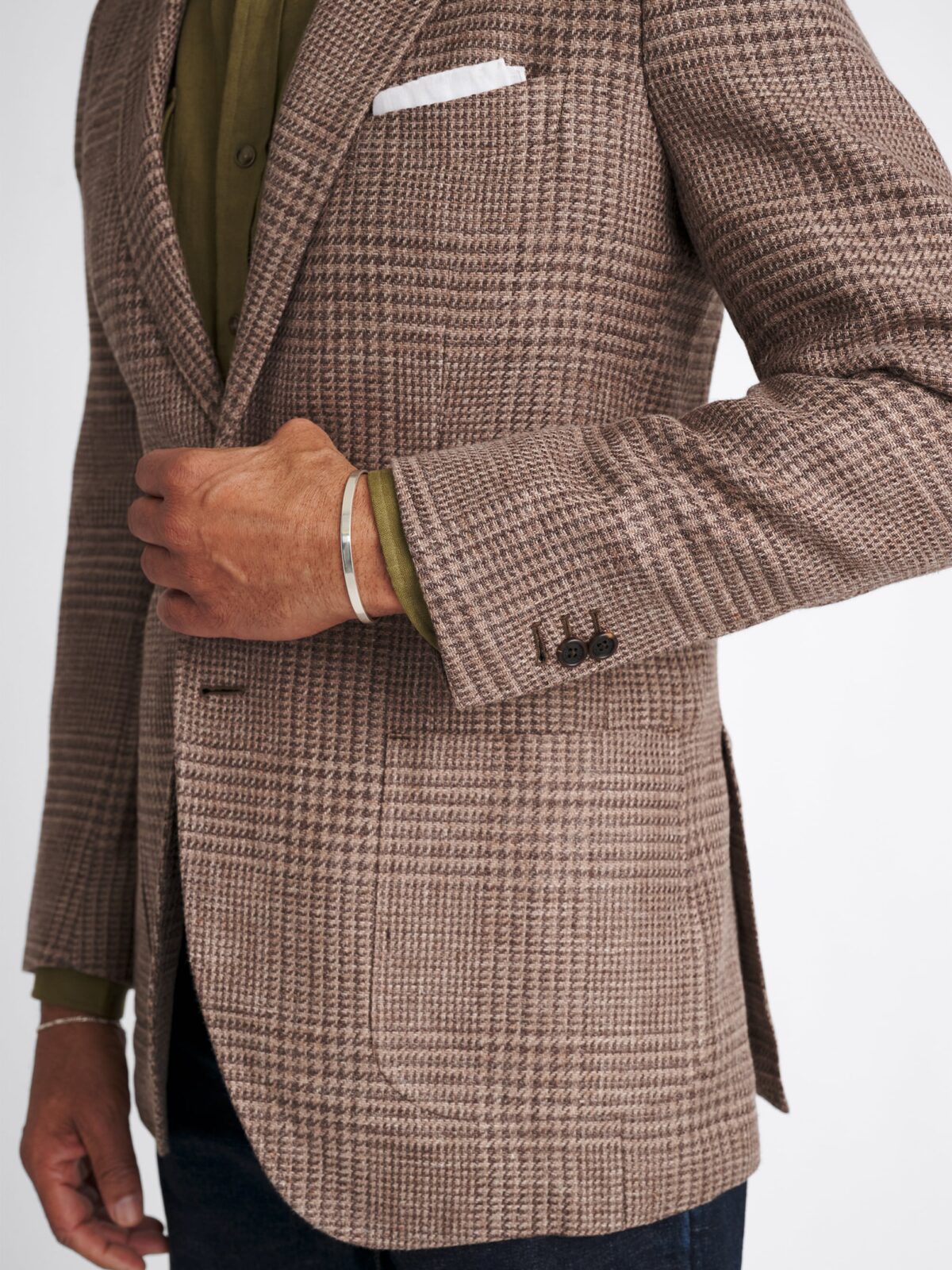 Cerruti Brown Glen Plaid Cotton and Linen Jacket - Custom Fit