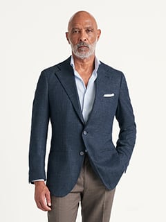 VBC Navy Wool Silk and Linen Hopsack Downing Jacket - Custom Fit