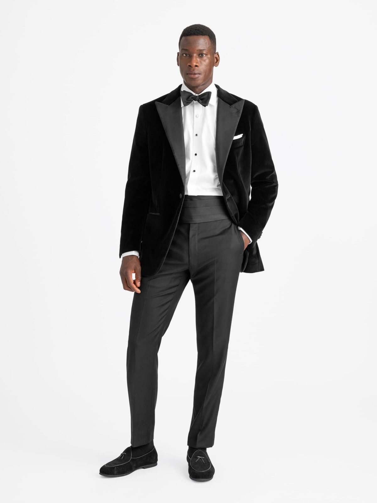 Peak Lapel Black Stretch Velvet Dinner Jacket - Custom Fit 