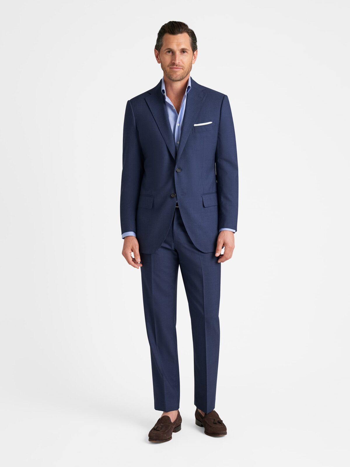 Drago Navy Melange S130s Tropical Wool Suit - Custom Fit Tailored