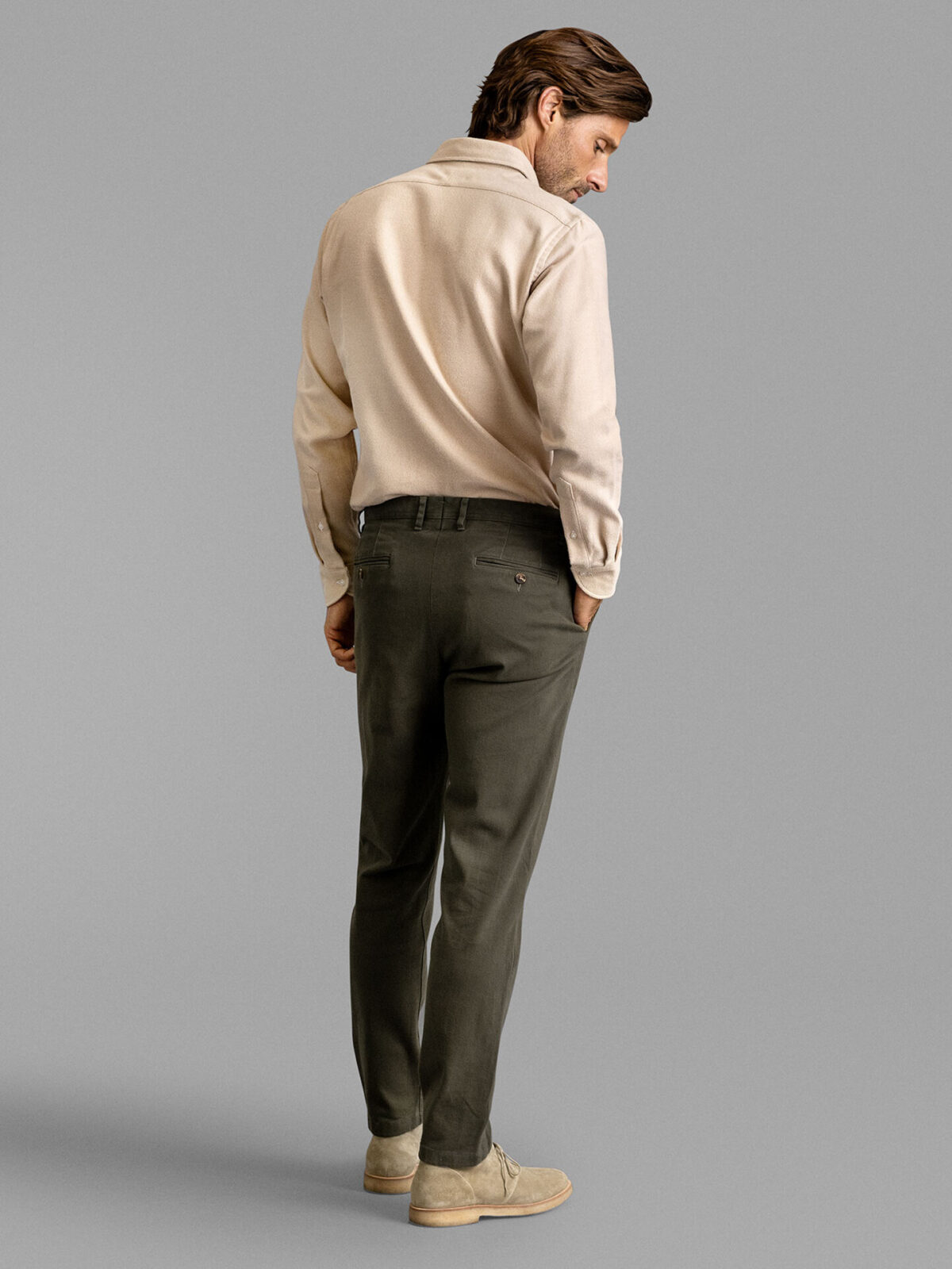 Brenta Olive Pants Brushed Stretch Chino Cotton Custom Fit 