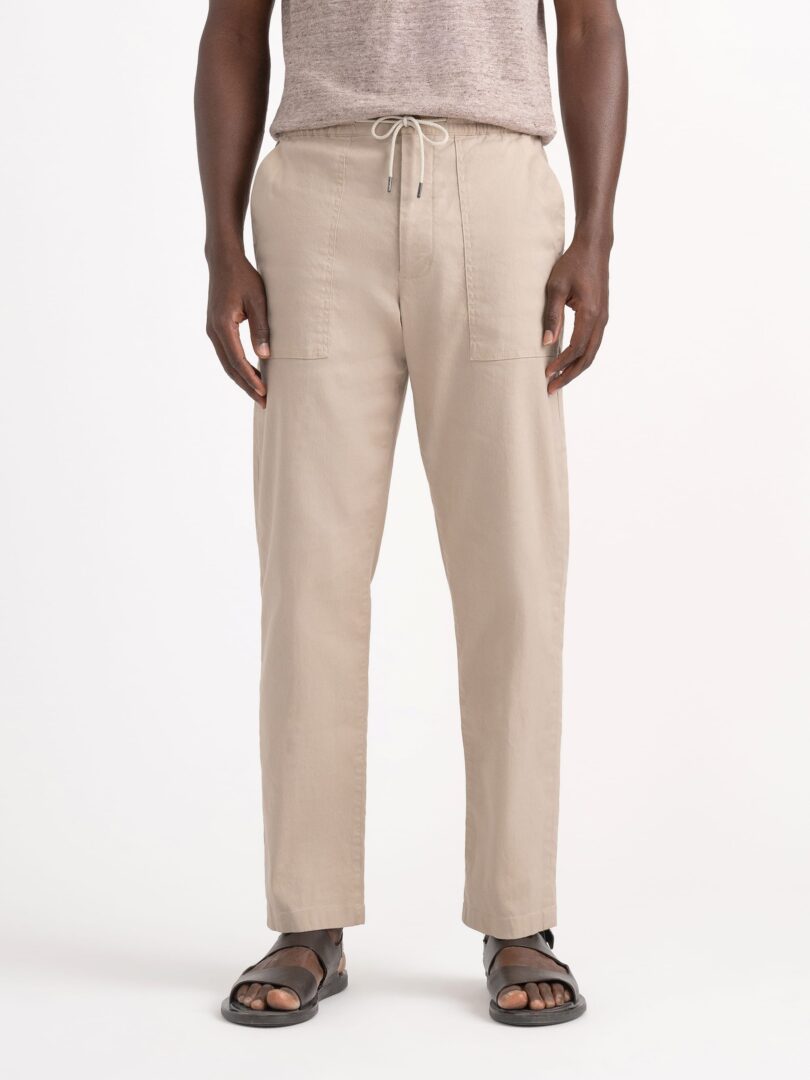 Amalfi Beige Cotton and Linen Stretch Drawstring Pant Thumb Detail