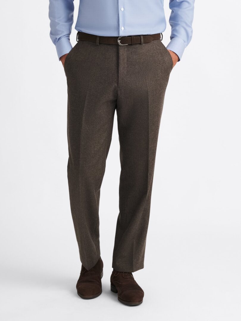 VBC Brown Glen Plaid Wool Flannel Dress Pant Thumb Detail