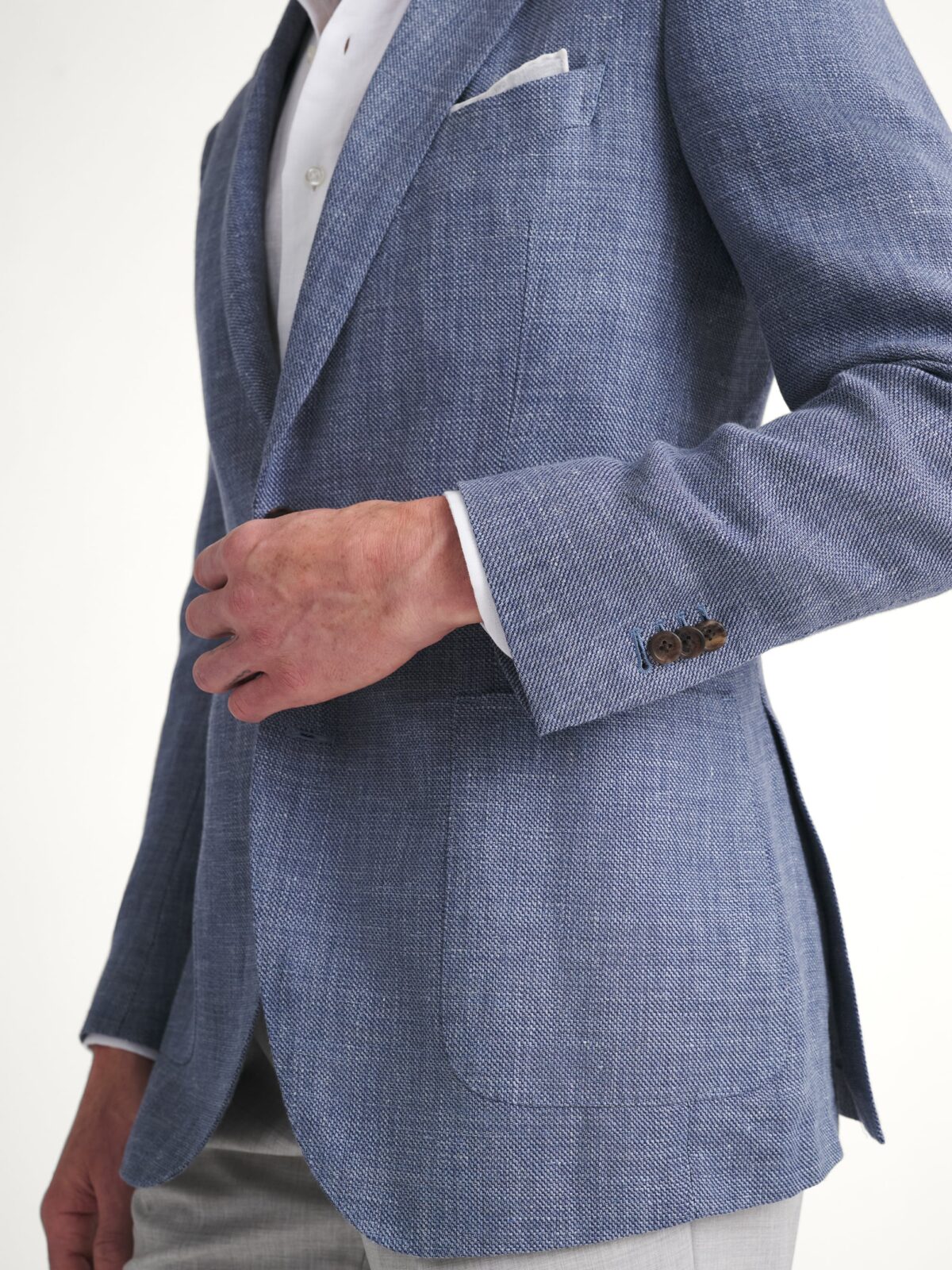 Drago Faded Blue Wool and Linen Bedford Jacket - Custom Fit