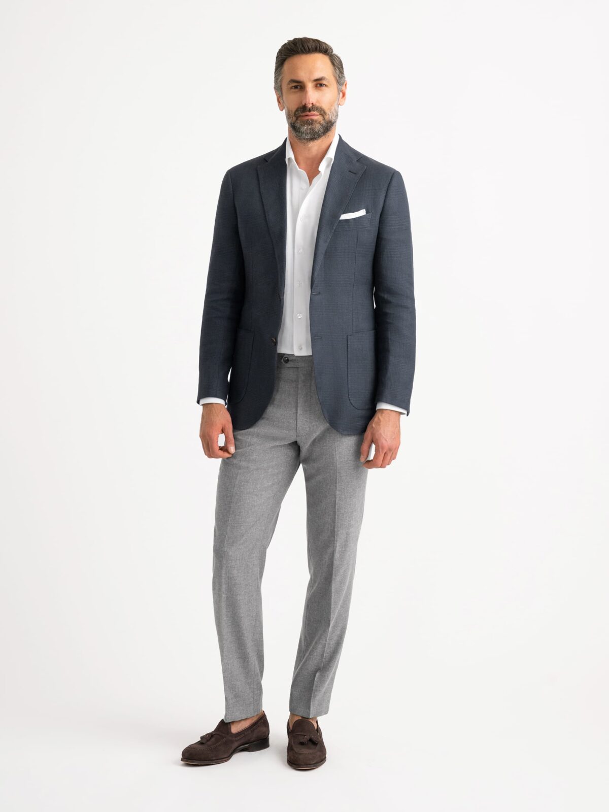 Bedford Navy Glen Plaid Irish Linen Jacket - Custom Fit