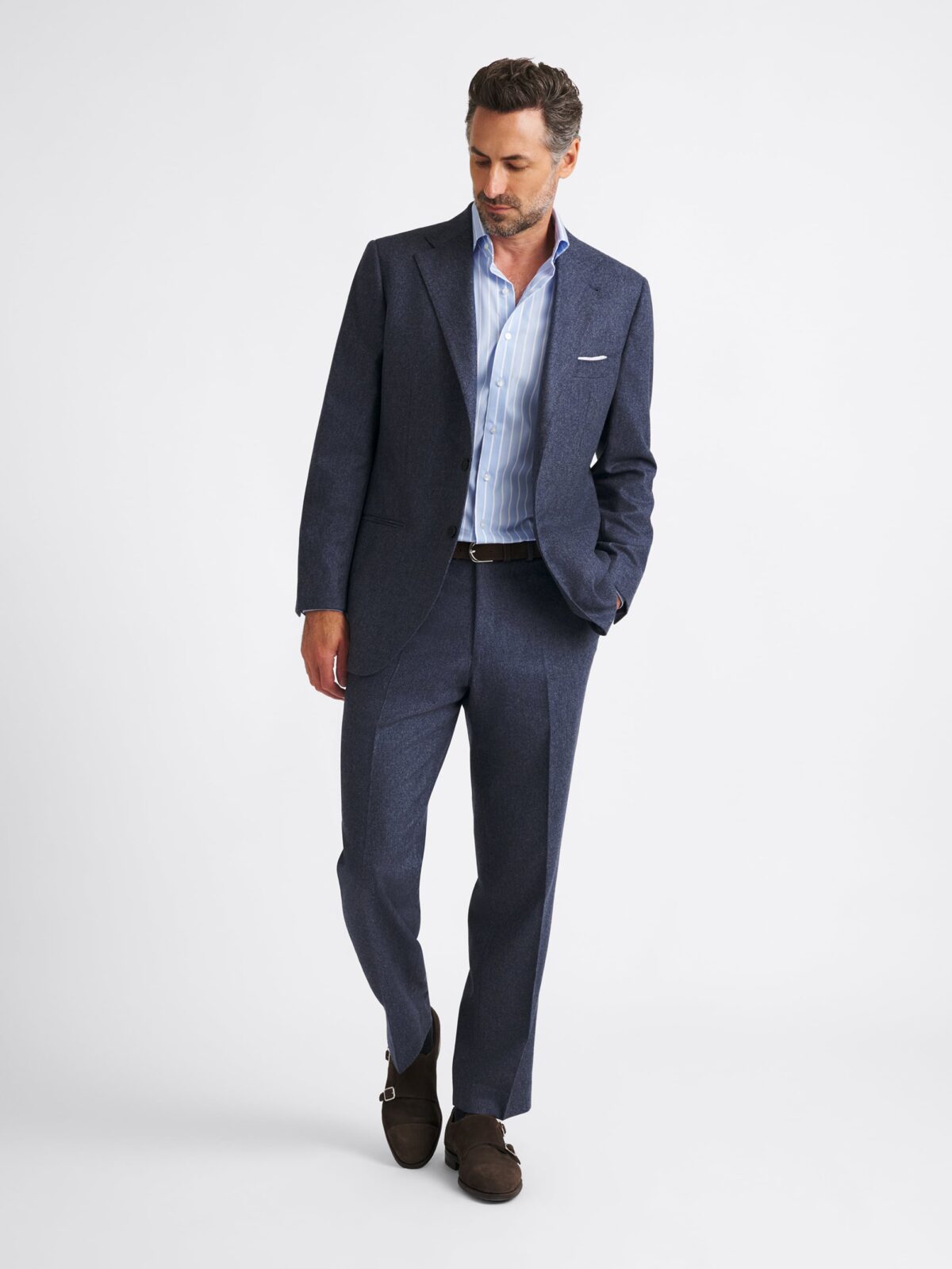 VBC Slate Melange Wool Flannel Downing Suit - Custom Fit Tailored