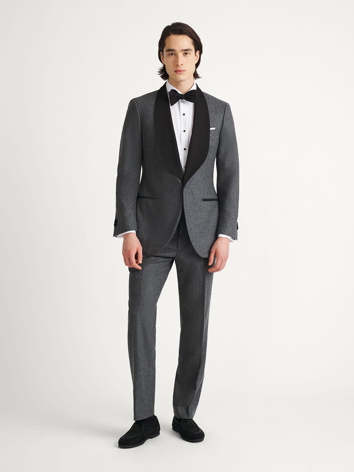 grey tuxedo black dress Shawl Lapel VBC Wool Flannel Allen na_11/29/2025