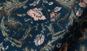 Fabric swatch of Albini Navy Green and Rose Floral Print Fabric