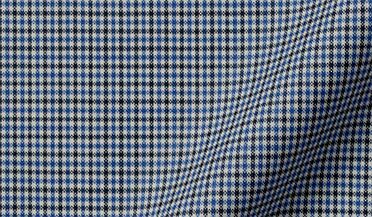 Fabric swatch of Reda Blue and Navy Micro Tattersall Merino Wool Fabric