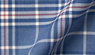 Fabric swatch of Portuguese Dusty Blue and Red Plaid Fabric