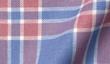 Fabric swatch of Mesa Blue and Rose Cotton Linen Large Plaid Fabric