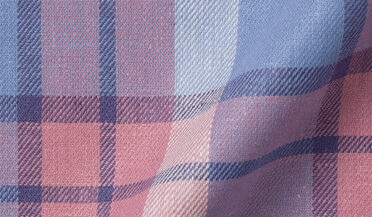Fabric swatch of Mesa Pink and Blue Cotton Linen Vintage Plaid Fabric