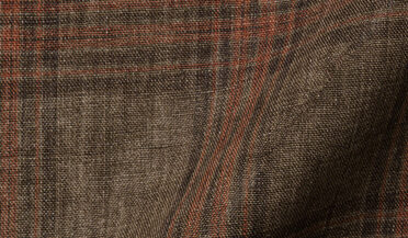 Fabric swatch of Leomaster Washed Chestnut and Sienna Plaid Linen Fabric